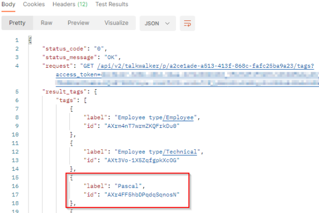 get tags IDs - API result