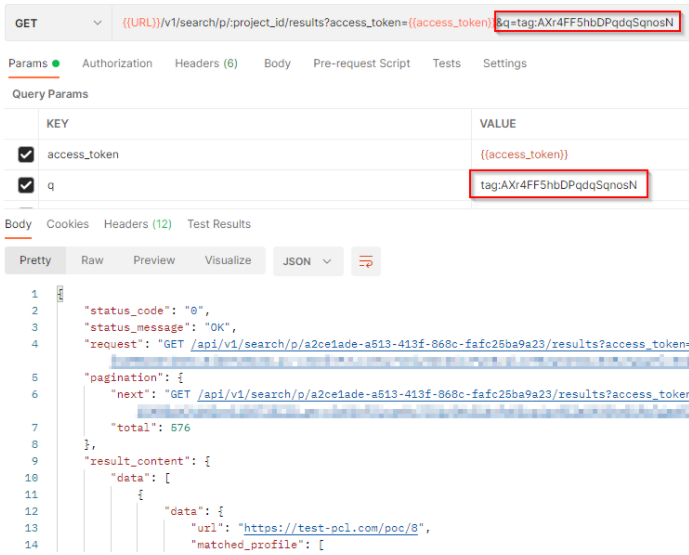 Search by tag - API result